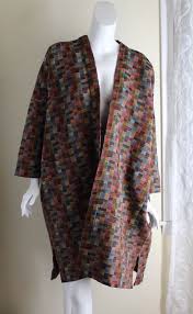 Eskandar 0 Exquisite Colorful Woven Luxury Grid Kimono Coat