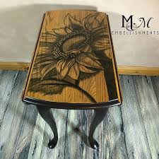 Stainedfurnitureart Hand Stained Sunflower On Drop Leaf Queen Anne Table Stain Shading Shading Staining Furniture Vintage Drop Leaf Table Painted Furniture