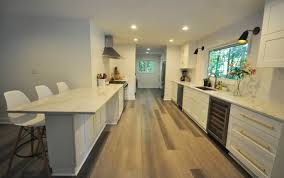 modern kitchen with bamboo flooring