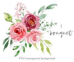 Watercolor Flower Clipart Bouquet With Pink Flowers Of Png File With Transparent Background Aquarelle Floral Clipart Free Commercial Use Watercolor Flowers Flower Clipart Pink Watercolor Flower
