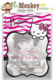 Zebra Print Hello Kitty Inspired Birthday Baptism Or Baby Shower Invitations Or Christening Invitations Girl Baby Shower Invitations Christening Invitations