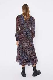Paisley Print Sheered V Neck Midi Dress Warehouse