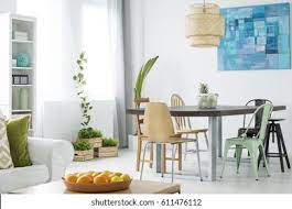 This product is a soft watercolor pattern of english roses and leaves, delicate yet classic in design. Botanical Room Dining Table Chairs Sofa Stock Photo Edit Now 611476112