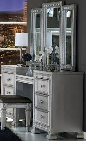 Bevelle Silver Vanity With Mirror Mirrored Bedroom Furniture Silver Vanity Vanity Table Set