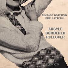 KNITTING PATTERN Pdf Ladies Argyle Borders White Mohair Hooded Ski Pullover  60s Women's Sweater Bust 32 Chunky Bulky 12ply Instant Download