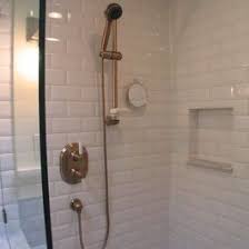 White Subway Tile Shower Design Houzz Craftsman Bathroom Subway Tiles Bathroom Bathroom Tile Designs