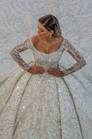 Glamorous Off The Shoulder Backless Long Sleeve Crystal Sequin Ball Gown Wedding Dresses In 2020 Ball Gowns Wedding Wedding Dresses Beaded Ball Gown Wedding Dress