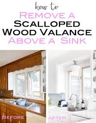 Keep moving along the cabinet, using the paint scraper to break the adhesive between the countertop and cabinet. Removing The Scalloped Wood Valance Over The Kitchen Sink Wood Valance Over The Kitchen Sink Kitchen Sink Lighting