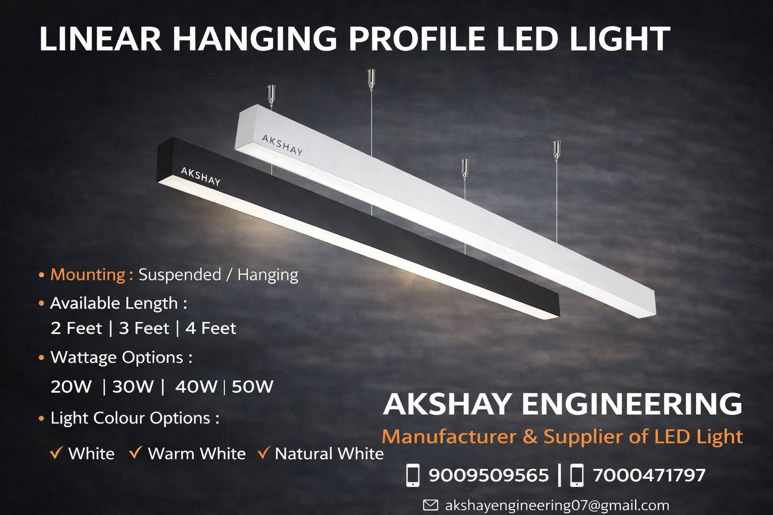 Linear Hanging LED Profile Light 20W | 30W | 40W | 50W | product image
