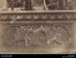 Elephant Carvings in the Plinth of Cenotaph of Maharaja Sawai Jey Sing sic, Jeypore, Lala Deen Dayal (Indian, 1844 - 1905), Jaipur, Rajasthan, India, 1883–1884, Albumen si - Album alb4423915