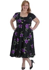 Black Purple Roses Vintage Dress Midi Curvaceous Penrith Nsw Vintage Dresses Plus Size Vintage Dresses Dresses