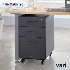 Removable filing cabinet lockable filing cabinet large storage space office; Buy Vari File Cabinet For Office Storage With Three Drawers Mobile Pedestal For Rolling Under Desk Letter Or Legal Size Hanging File Folders Roll Lock Caster Wheels Charcoal Grey