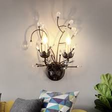 Shop for the finest living room lighting, furniture & decor at ylighting. Branch Flush Wall Sconce With Bare Bulb And Decorative Crystal Vintage 2 Lights Living Room Wall Lamp In Black Beautifulhalo Com