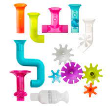 They suction to the wall so the water goes back in the tub, not on the floor. Boon Pipes Cogs Tubes Baby Bath Toy Bundle Bath Accessories For Babies And Toddlers Multicoloured Toddler Bath Toys For Boys And Girls Suitable For 1 2 3 4 Year Olds Multi Colour