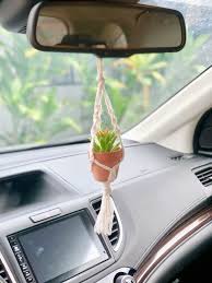 Mini Macrame Plant Hanger Car Rear View Mirror Accessories Bright Green Yarn In 2020 Car Rearview Mirror Accessories Car Hangers Car Decor