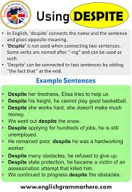How Tou Use Despite Using Despite In English Example Sentences With Despite Using Despite In This Lesson We Will In 2020 Learn English Words Learn English English