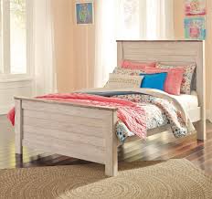 We love the bedroom set! Signature Design By Ashley Willowton Two Tone Full Panel Bed In Washed White Finish With Rustic Top Trim Royal Furniture Panel Beds