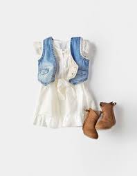 This Is The Cutest Outfit Ever For A Little Girl Baby Cowboy Boots Jean Vest White Dress I Just Died Baby Madchen Mode Kinderkleidung Babymode
