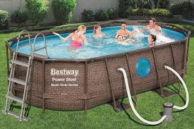 Coleman 22'x52 swim vista ii pool set with pump, ladder and cover. Bestway Power Steel Swim Vista 424x250x100 Cm Frame Pool Oval Komplett Set Mit Stabilem Stahlrahmen Rattan Amazon De Garten