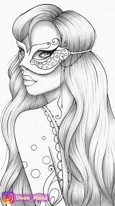 Printable Coloring Page Girl Portrait And Mask Colouring Sheet Etsy In 2020 Outline Drawings Coloring Book Art Cartoon Coloring Pages