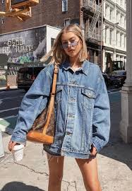 Black And Blue Split Denim Jacket Pin By Caela On Style Inspo Fashion Jacket Outfits Street Style