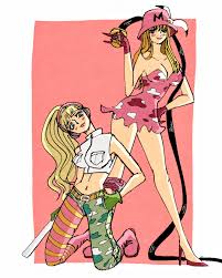 oooooogu24, hibari (one piece), kujaku (one piece), one piece, torn  legwear, highres, 2girls, blonde hair, dress, female focus, gun, hat, high  heels, midriff, multiple girls, pants, ponytail, rifle, shirt, sniper  rifle, torn