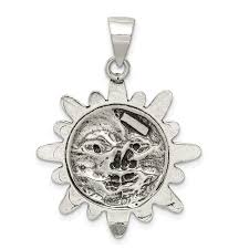 The sun symbolizes firmness, strength and power, while the. J F Kruse Signature Collection Sterling Silver Antiqued Sun Half Moon Face Pendant J F Kruse Jewelers