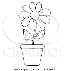 Black And White Daisy Clipart Flowers Cartoon Of An Outlined Potted Daisy Flower Royalty Free Vector Clipart By Iimages Cartoon Flowers Sharpie Drawings Flower Stencil