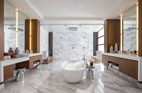 Opting for the dominant color of white accented by sage green contributed to the successful outcome. 75 Beautiful Marble Tile Bathroom With Brown Cabinets Pictures Ideas July 2021 Houzz