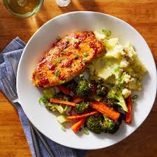 Chile Orange Glazed Chicken With Roasted Vegetables Garlic Mashed Potatoes Recipe Roasted Vegetables Garlic Mashed Orange Glazed Chicken