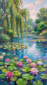 Buy Verdant Waters Of Tranquility - Impressionistic Textured Garden Realism Painting Online | Fizdi