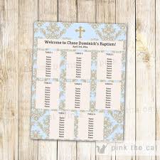 Seating Chart Boy Christening Boy Baptism First Communion Seating Chart Blank Card Gold Blue Damask Printable Editable File Instant Download