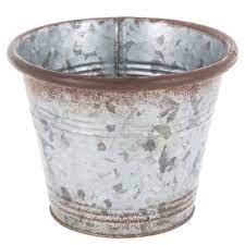 Glitzhome wooden welcome porch sign with metal planter (5) Distressed Galvanized Metal Flower Pot Small Hobby Lobby 80855015