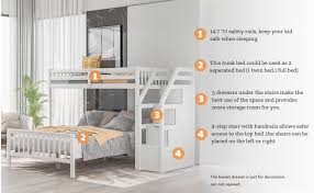 The bed can be set up in reverse if needed. Amazon Com Twin Over Full Bunk Bed For Kids Wood L Shaped Twin Loft With Storage And Full Platform Bed For Kids Grey Kitchen Dining