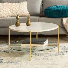 Round White Faux Marble Gold Coffee Table With Glass Shelf Pier 1 Imports Round Gold Coffee Table Gold Coffee Table Coffee Table