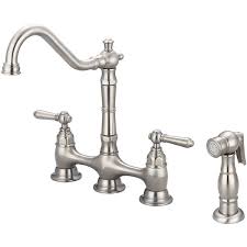 This is the best two handle kitchen faucet for daily tasks that has a traditional charm to it in the country and will look great in rustic and modern kitchens. Pioneer Industries 2 Handle Kitchen Bridge Faucet With Side Spray Brushed Nickel 2am501 Bn Rona