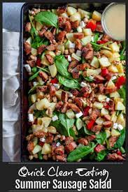 Healthy Summer Sausage Salad With Zesty Homemade Dressing Recipe Sausage Salad Clean Eating Salads Clean Eating