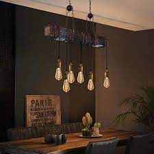 zmh vintage hanglamp rustieke hanglamp eettafellamp retro hanglamp met 80 cm houten balken 6 vlammige e27 r houten balken hangende lichten eetkamer verlichting