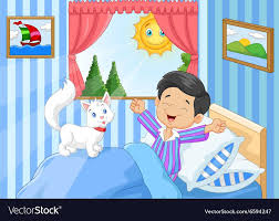 Cartoon Little Boy Waking Up And Yawning Vector Image Cartoon Student Cartoon Cartoon Kids