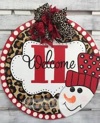 Christmas Wooden Door Hanger Monogram Snowman Welcome Sign Snowman Door Hanger Painted Door Sign Snowman Wooden Door Signs Christmas Door Hanger Door Hangers