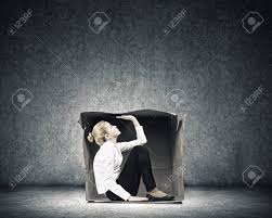 A contrivance for catching and holding animals, as a concealed pit or a. Young Businesswoman Trapped In Carton Box Stock Photo Picture And Royalty Free Image Image 32702860