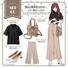 シアー ドットが可愛すぎ gu最強モテトップスでつくる初夏のフェミニンカジュアルコーデ ファッションスタイル ファッション おしゃれなファッション