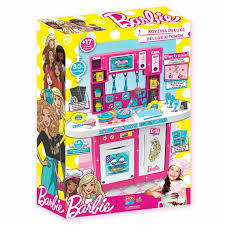 The functional and interactive cooking set includes 1 pot, 2 frying pans, 1 pan, 2 lids, 1 spaghetti ladle, 1 slotted ladle, 1 ladle, 1 strainer ladle, and 1 pot holder to help. Barbie Deluxe Kitchen Set 2187 Girls Toys Lulu Kuwait