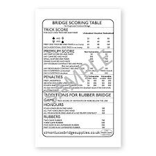 Rubber Bridge Scoring Table Simon Lucas Bridge Supplies