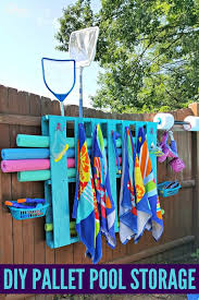 Do it yourself pool or spa, chlorine or bromine floating dispenser! Simple Diy Pallet Pool Storage Juggling Act Mama