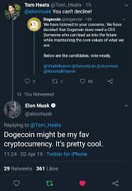 The news was apparently welcomed by elon musk, who made several tweets about the cryptocurrency, despite a pledge two days ago to stay off twitter for a while. Elon Musk S Favorite Dogecoin