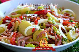 Préparation étape 1 peler les pommes de terre et les faire cuire 10 min à la cocotte minute. Salade De Pommes De Terre Aux Lardons Petits Plats Entre Amis