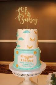 2 Tier Staches Or Lashes Baby Shower Cake By Flavor Cupcakery Gender Reveal Cake Gender Reveal Party Decorations Baby Shower Gender Reveal