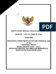 Perkumpulan petani pemakai air kabupaten daerah tingkat ii banjar. Sk P3a Dharma Tirta Kaliwungu 2020 2025 Pdf