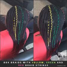 Braiding your hair with thread, also called a hair wrap, is an easy way to add some temporary fun to your hair. Box Braids With Yellow Green And Red Braid Strings Plus Video On How To Attach Braid Strings